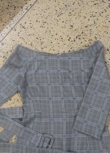 Checked Boat Neck Knee Length Dress