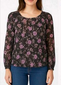 Navy Floral Sheer Top✨