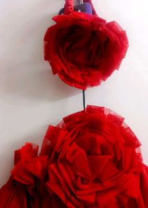 Charming Red Net Frock &amp; Headband Set