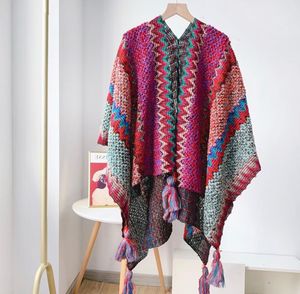 Bohemian Knitted Poncho with Tassels