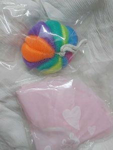 Bath Combo of Shower cap and rainbow color lufa
