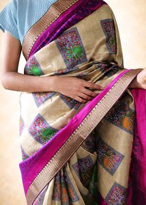 Elegant Printed Cotton Saree – Green &amp; Pink