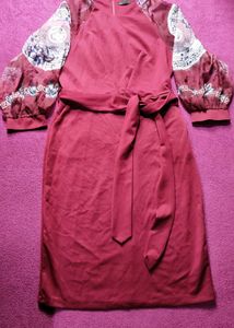 Burgundy Tie-Waist Dress