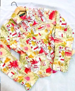 🎁Buy1 Get1 Free Tropical Print Denim Jacket C