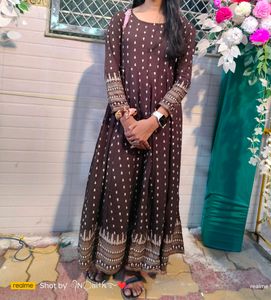 Brown Anarkali With Scrunchy