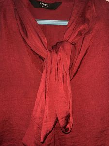 Burgundy Tie Neck Blouse