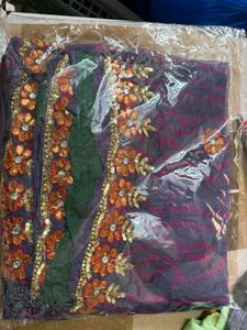 Embroidered Purple &amp; Pink Sari