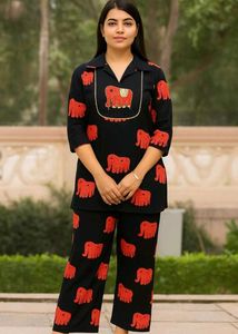 Elephant Print Co-ord Set With Hand Embroidery