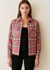 Pink Plaid Cropped Flannel
