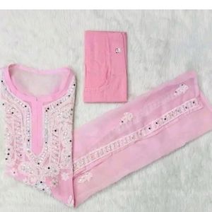 Pink Lacknowi  Kurti With Inner