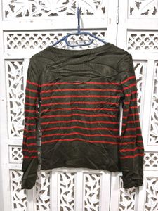 🎀 Imported Striped Olive Green Long Sleeve Top C