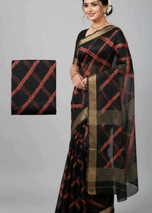 Elegant Black & Red Saree