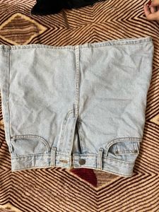 Denim Wash Mini Skirt With Zip
