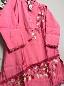 Pretty Pink Embroidered Kurta With Pants