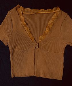 Brown Lace Trim Crop Top