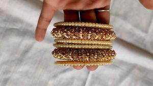 Like Gold , Pearl & Stone Bangles (Set of 6)