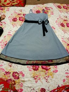 Blue Dress with Black Ribbon
