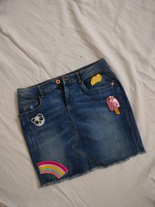 Denim Patch Skirt