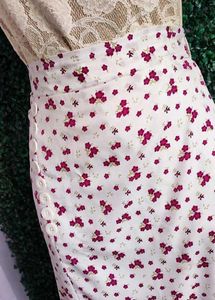 White Floral Slit Skirt