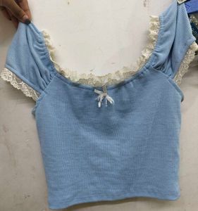 Cute Blue Lace Trim Top