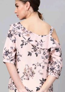 Pink And Charcoal Grey Floral Print Top