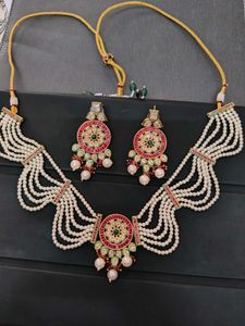 Pearl Kundan Necklace &amp; Earring Set