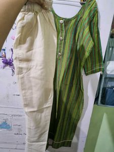 New Striped Green Kurta With Trousers Duppata