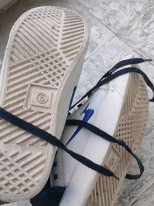 White &amp; Navy High-Top Sneakers