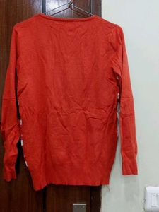 carrot red &amp; White Knit soft Sweater