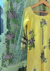 Floral Yellow Salwar Kameez Suit
