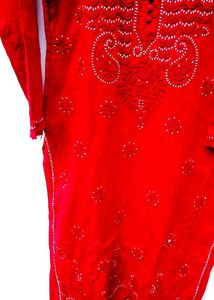 handwork chikenkariRed Embroidered Kurta