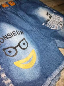 Graphic Print Denim Shorts