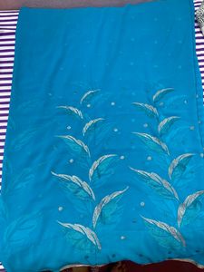 🔥PRICE DROP🔥 SKY BLUE SAREE WITH READY BLOUSE