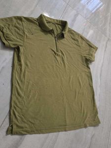 Olive Green Half-Zip T-Shirt