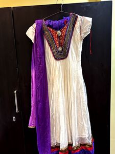 Elegant White & Purple Anarkali