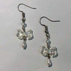 Unique Handmade Clear Bow Earrings with Drop
