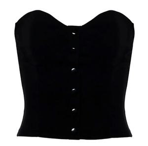 Chic Black Button-Front Corset Top
