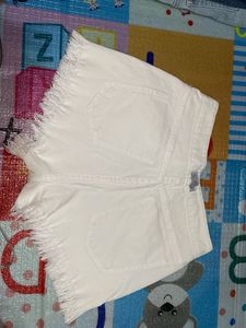 White Frayed Denim Shorts