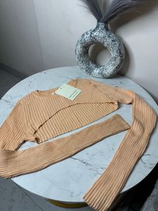Peach Crop Top with Long Sleeves