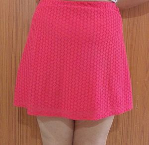 Coral Red Pinkish Mini Skirt With Lace Details