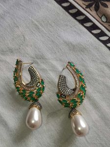 Statement Pearl &amp; Emerald Earrings