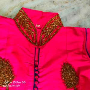 New Pink Embroidered  Kurta With Skirt