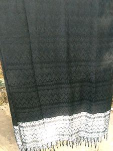 Black Patterned Shawl with Fringe