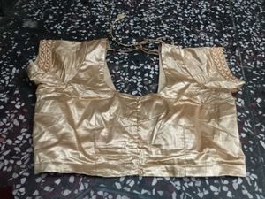 Red Designer Saree With Golden Blouse