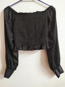 Balloon Sleeve Black Crop Top