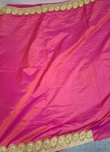 Pink Saree with Gold Embroidery