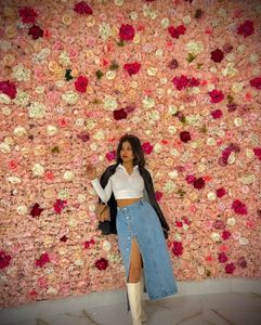 Denim Button-Front Slit Midi Skirt