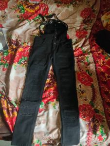 Distressed Black Denim Overalls