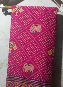 Pink Elephant Print Sari With Blouse