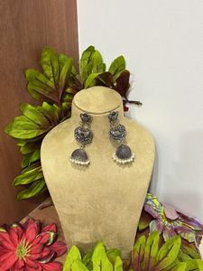 Oxidized Silver Jhumka Earrings